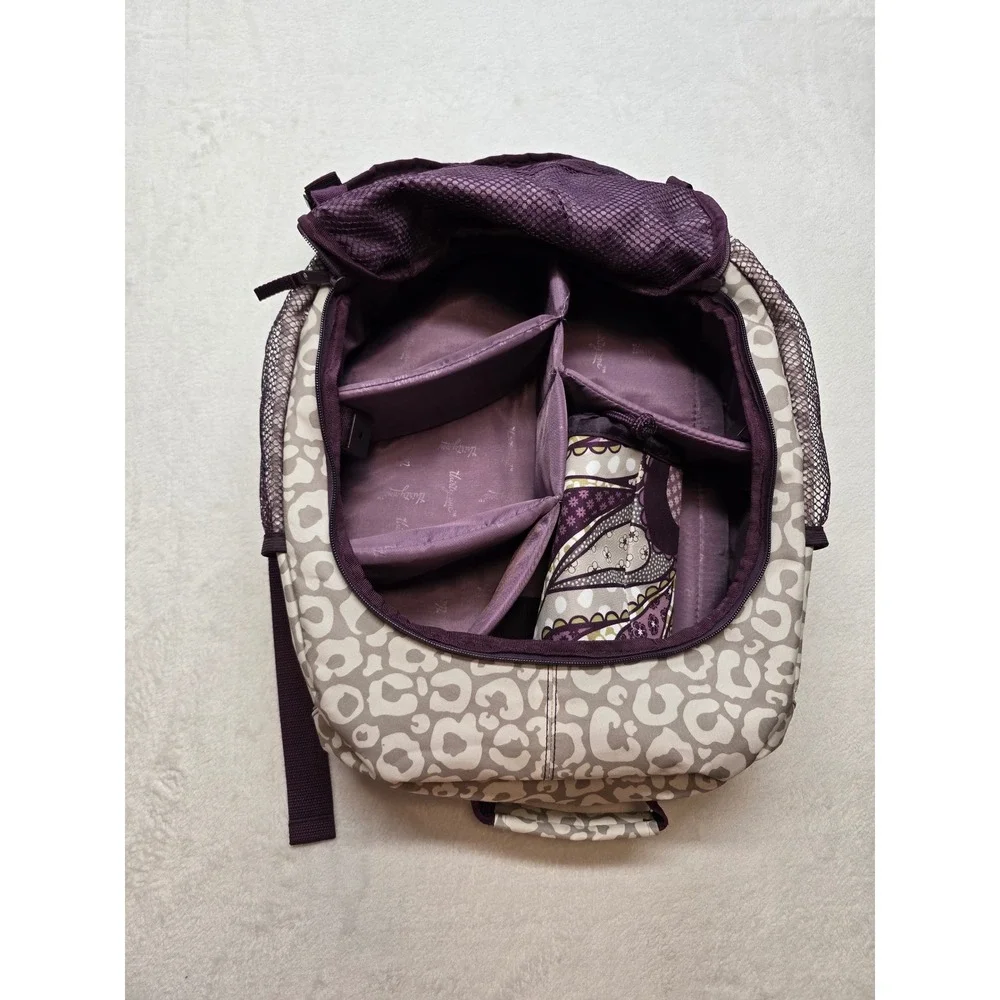 Thirty-One Camera Backpack Leopard Print Padded Dividers Purple Grey One Size